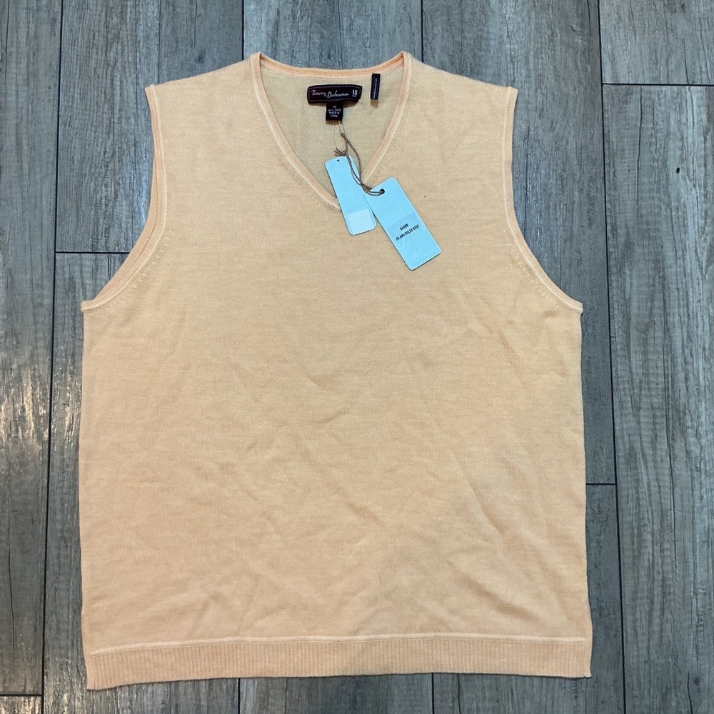 Tommy Bahama Sweater Vest‎ Mens Medium Orange Merino Wool NWT Island Rules G4000